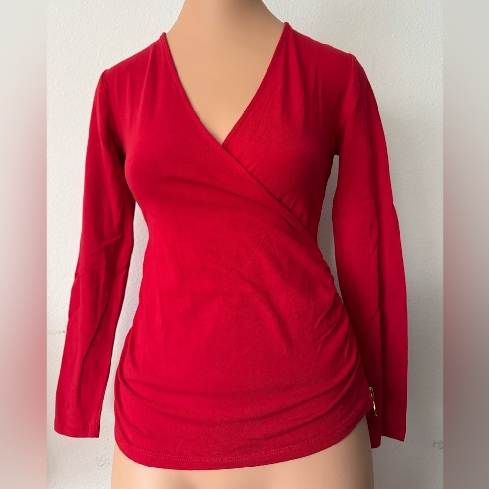 ❤️MICHAEL KORS Red V- Neck Wrap Top Size P 3 For $15